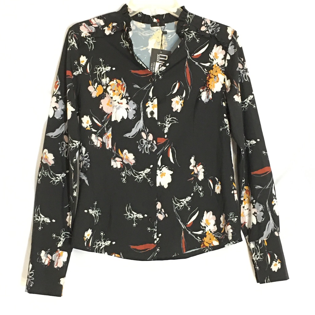 Nwt Made Of Emotion Black Floral Button Down Shirt